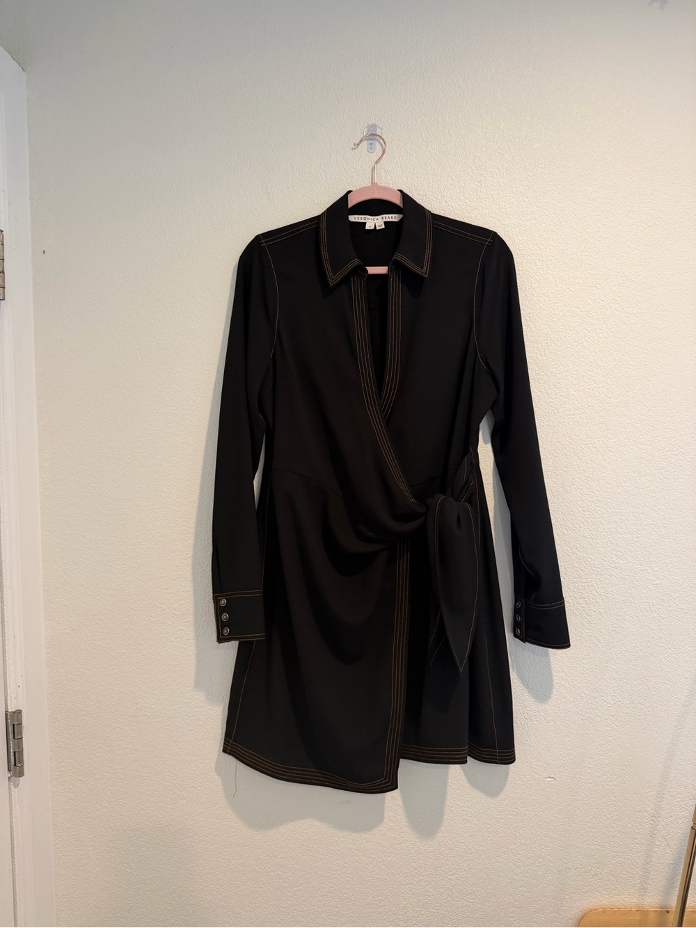 Veronica Beard Lavella Black Contrast Stitch Wrap Dress Size 10